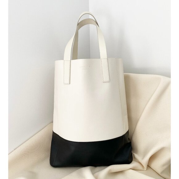 Everlane Handbags - Everlane Vertical Leather Tote Bag in Black/Ivory